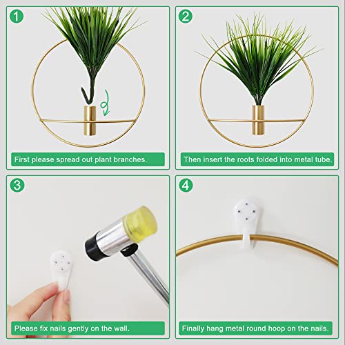 Set of 2 Artificial Plants with Gold Metal Round Hanging Hoop D865328