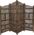 Hand Carved Foldable 4-Panel Wooden Room Divider L1342