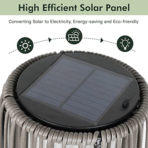 Light Brown Wicker Solar Patio Lamp 2-Pack V453293