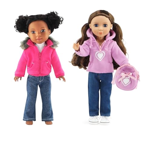 14.5-Inch 6-PC Fashion Doll Clothes & Accessory Set with Faux Fur Coat, Hoodie, Backpack and 2 Pairs of Jeans P675930