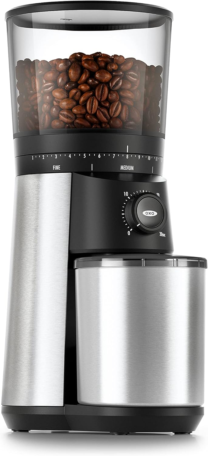 Silver Steel Conical Burr Coffee Grinder, 1.7 Qt Container T200882