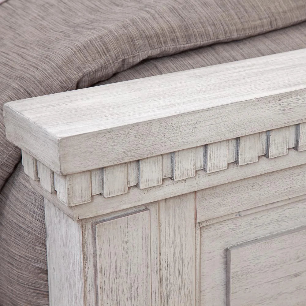 82"W Wood King Panel Bed in Oyster White T3832