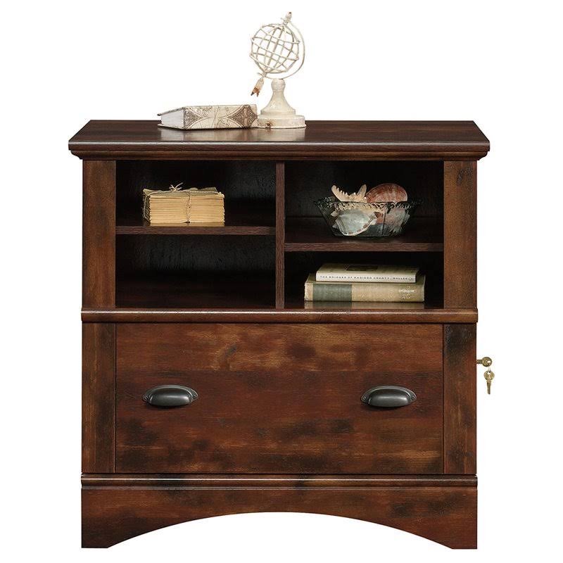 2 Piece Computer Desk with Hutch and File Cabinet Set in Cherry H183