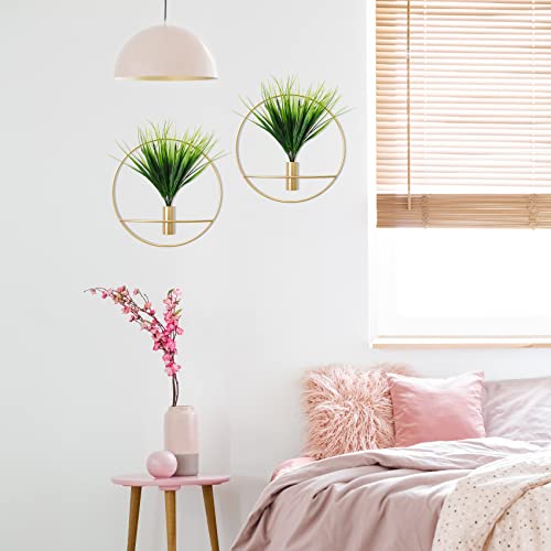 Set of 2 Artificial Plants with Gold Metal Round Hanging Hoop D865328