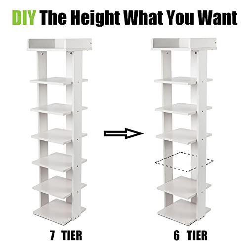 White 7-Tier Narrow Wooden Shoe Rack M72280