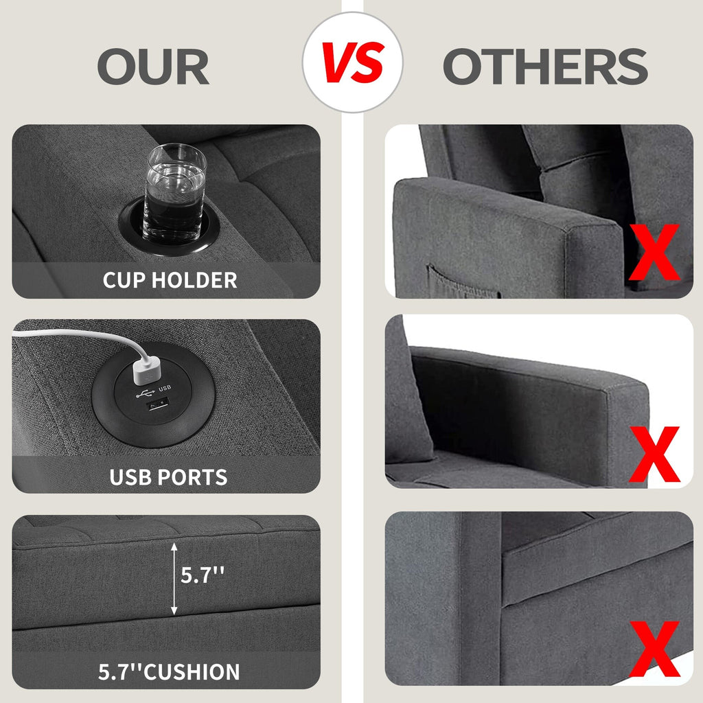 Dark Gray Linen Futon Chair Bed W45152
