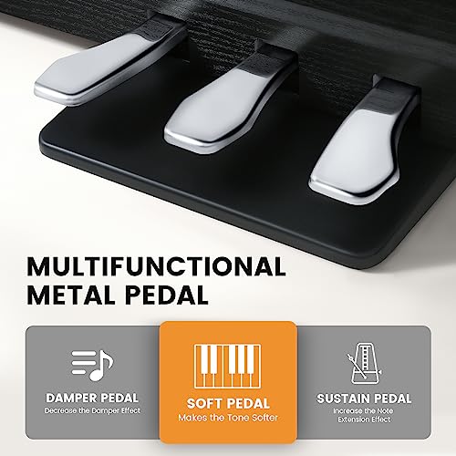Black 88 Key Weighted Digital Piano with Hammer Action, Dual 25W Speakers, Triple Pedal E6461