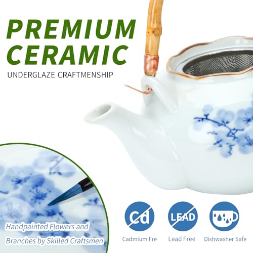 Blue and White Porcelain Tea Set with Teapot and Tea Cup Set for 4 B319285