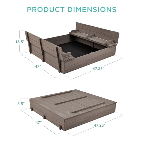 Kids' Outdoor Wooden Sandbox with Foldable Bench Seats Q215712
