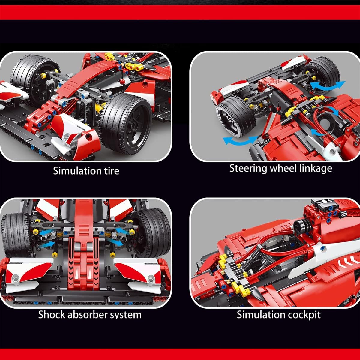 Red 1:10 Scale Sports Car Building Blocks Kit 1250 Pcs J2590
