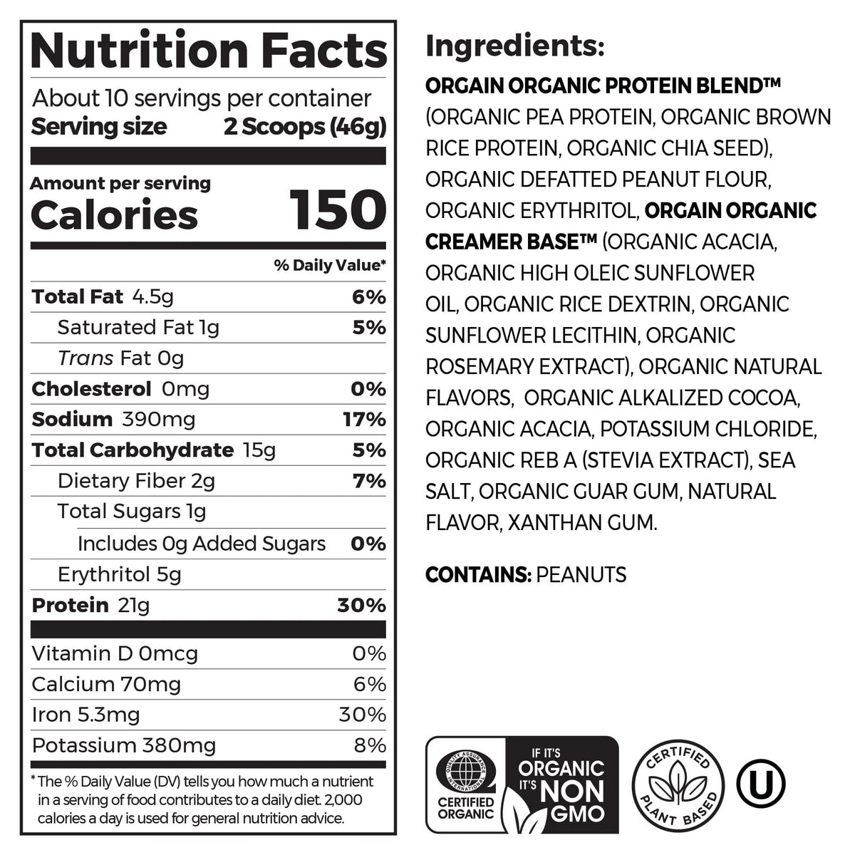 Organic Vegan Chocolate Peanut Butter Protein Powder 1.02lb H621142