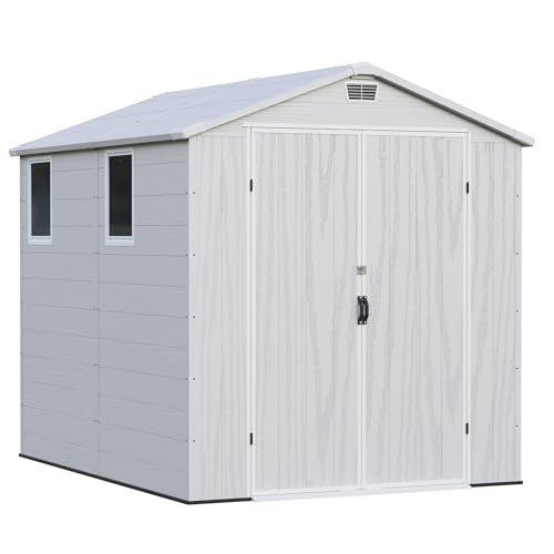 6×8FT Light Gray Plastic Outdoor Storage Shed with Floor Z8540