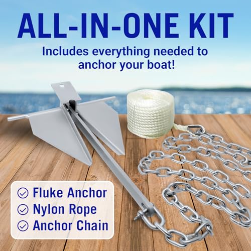 Heavy Boat Anchor Kit Fluke Anchor with Anchor Chain and Boat Anchor Rope Set T6747