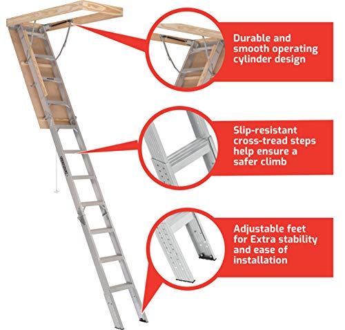 Aluminum Attic Ladder, 375 Pound Load Capacity, 22-1/2 x 54" F477