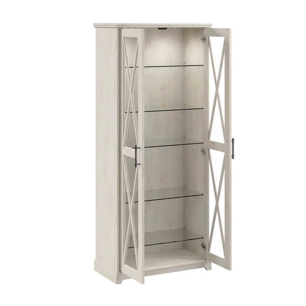 Linen White Oak Curio Cabinet with Glass Doors A238012