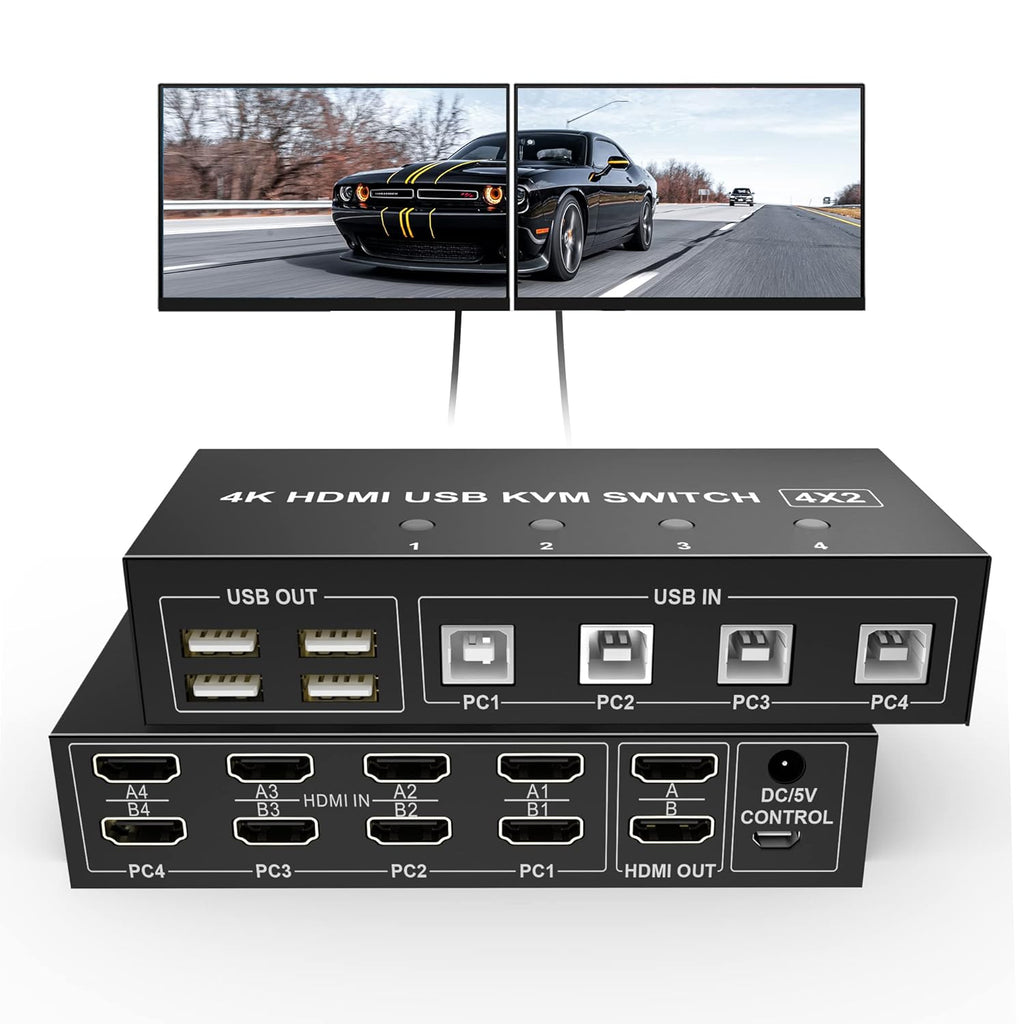 4 Port Dual Monitor HDMI KVM Switch 4K@60Hz I727496