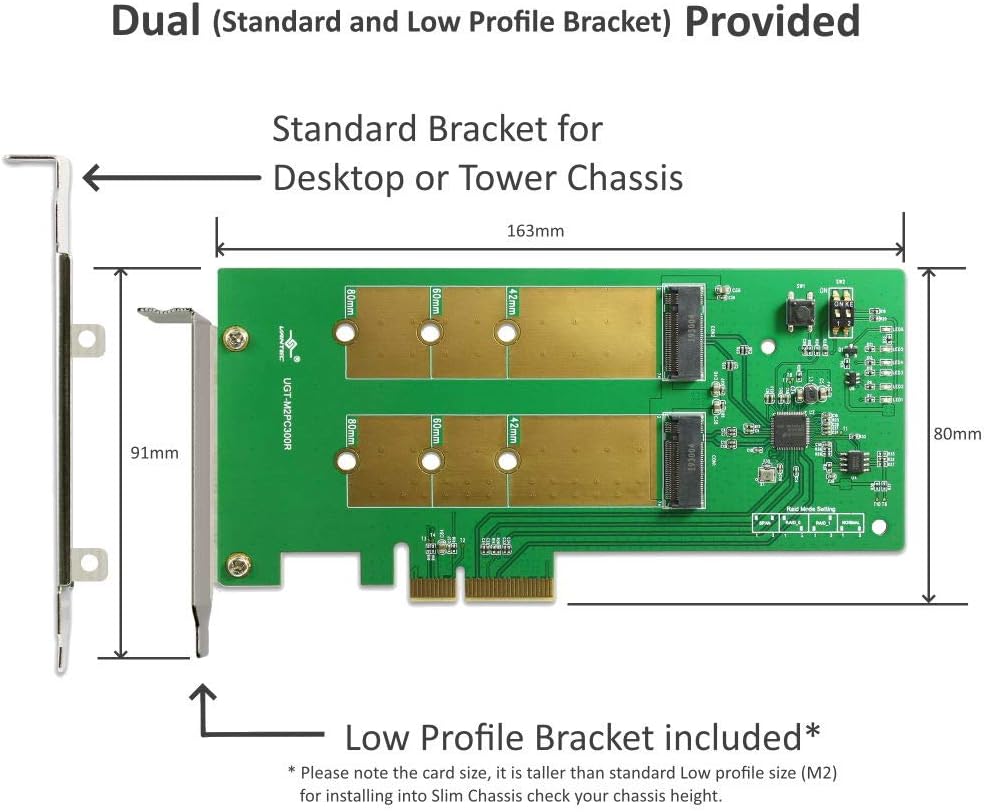 Dual M.2 SSD RAID PCIe x4 Host Card W2449
