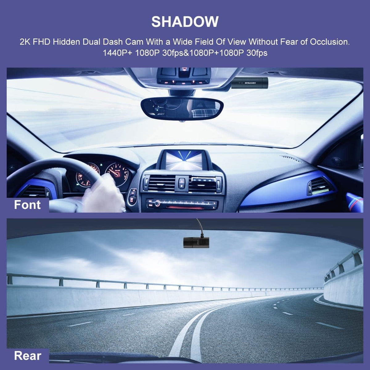 2K 1440P Front and Rear Dash Cam with WiFi GPS B5523
