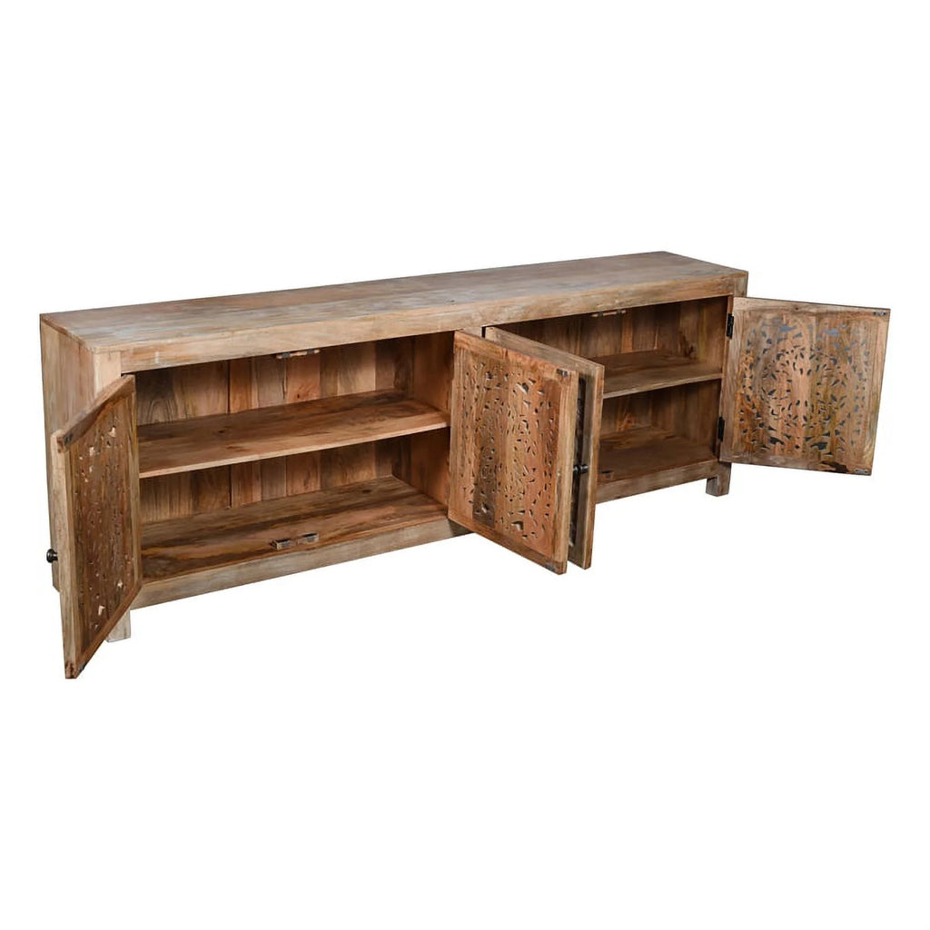 4-Door Mango Solid Wood Media Cabinet in Distressed Brown B7229