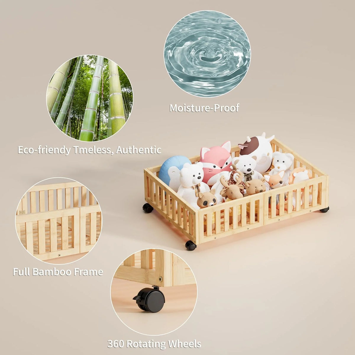 Bamboo Under Bed Storage with Wheels (2-Pack) Rolling Shoe Organizer Box G84870