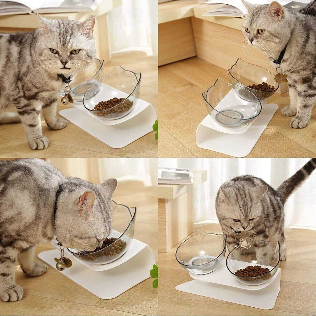 Raised Cat Bowl with Stand 15 Tilted Cat Bowls Elevated Cat Bowl Double Cat Bowls Plastic Transparent Cat Feeding Bowl U572