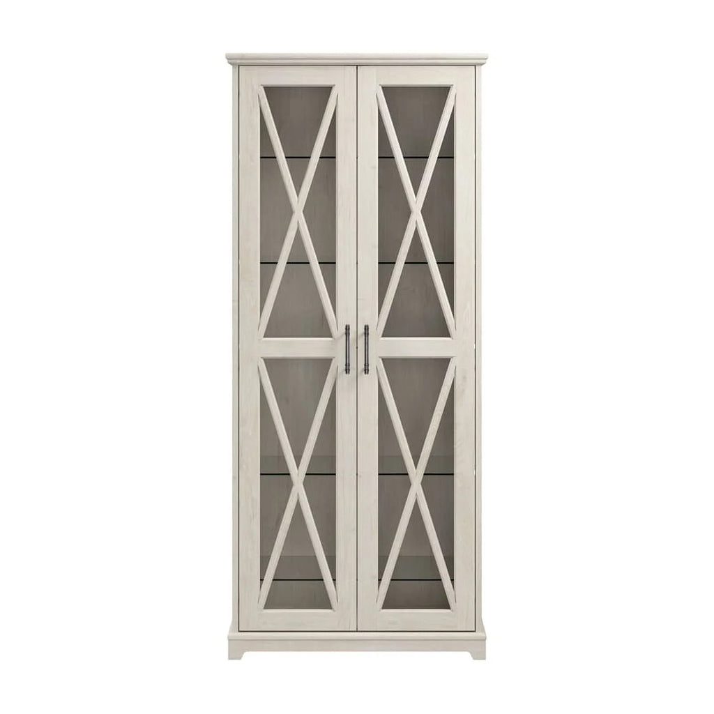 Linen White Oak Curio Cabinet with Glass Doors A238012