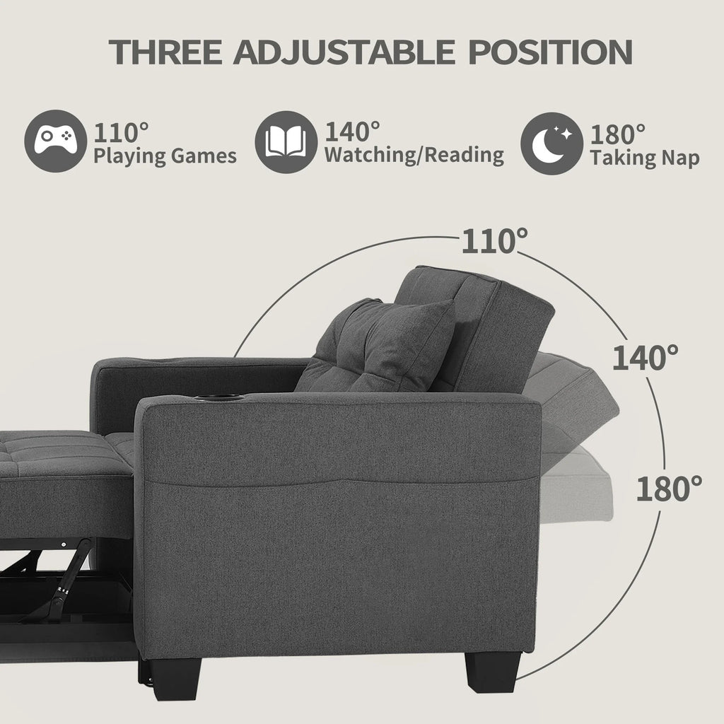 Dark Gray Linen Futon Chair Bed W45152
