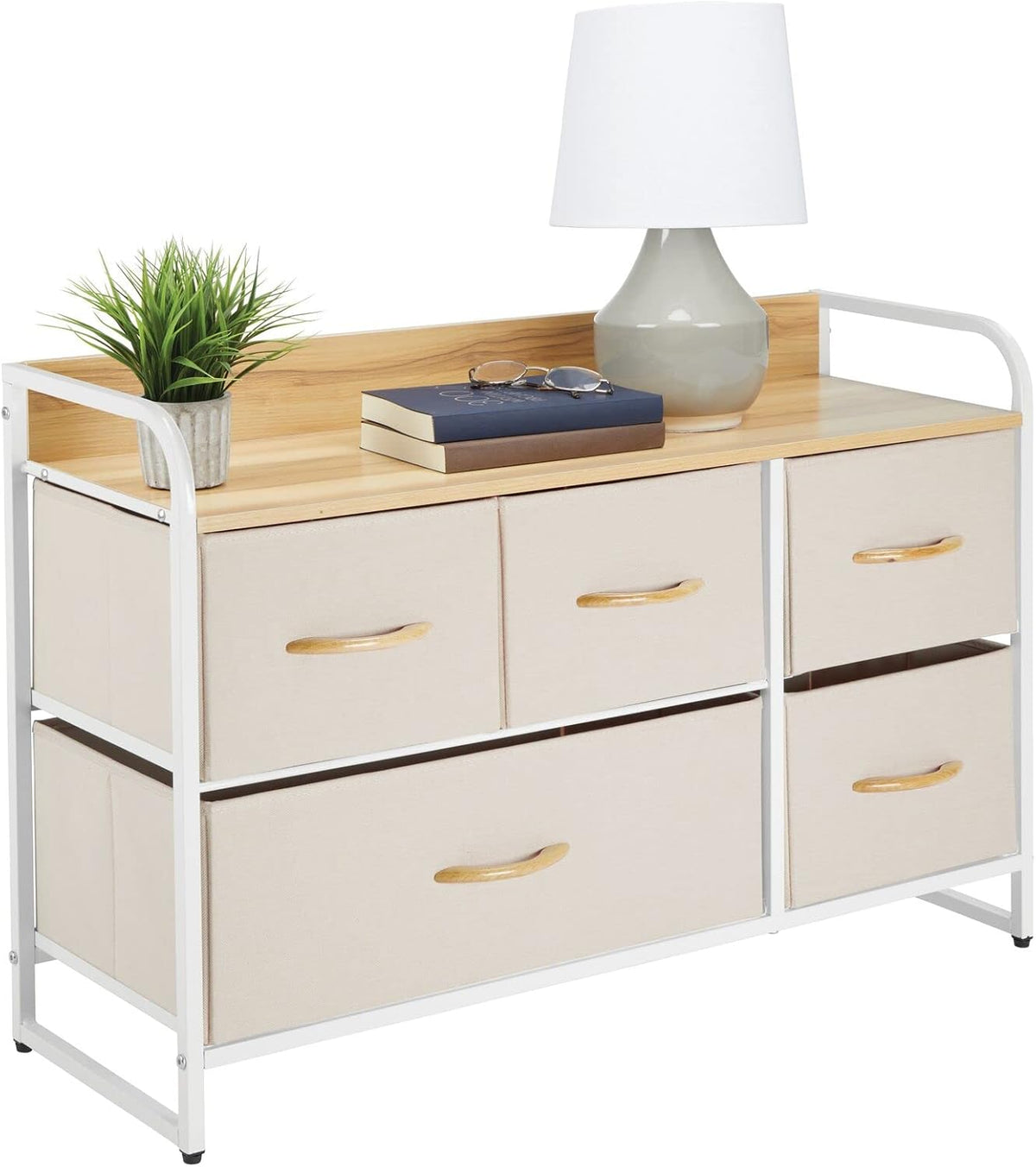 Horizontal Storage Dresser Unit with 5 Removable Fabric Drawers S694801