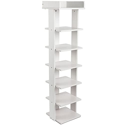 White 7-Tier Narrow Wooden Shoe Rack M72280