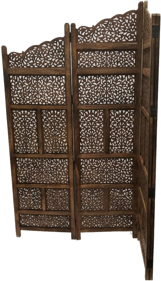 Hand Carved Foldable 4-Panel Wooden Room Divider L1342