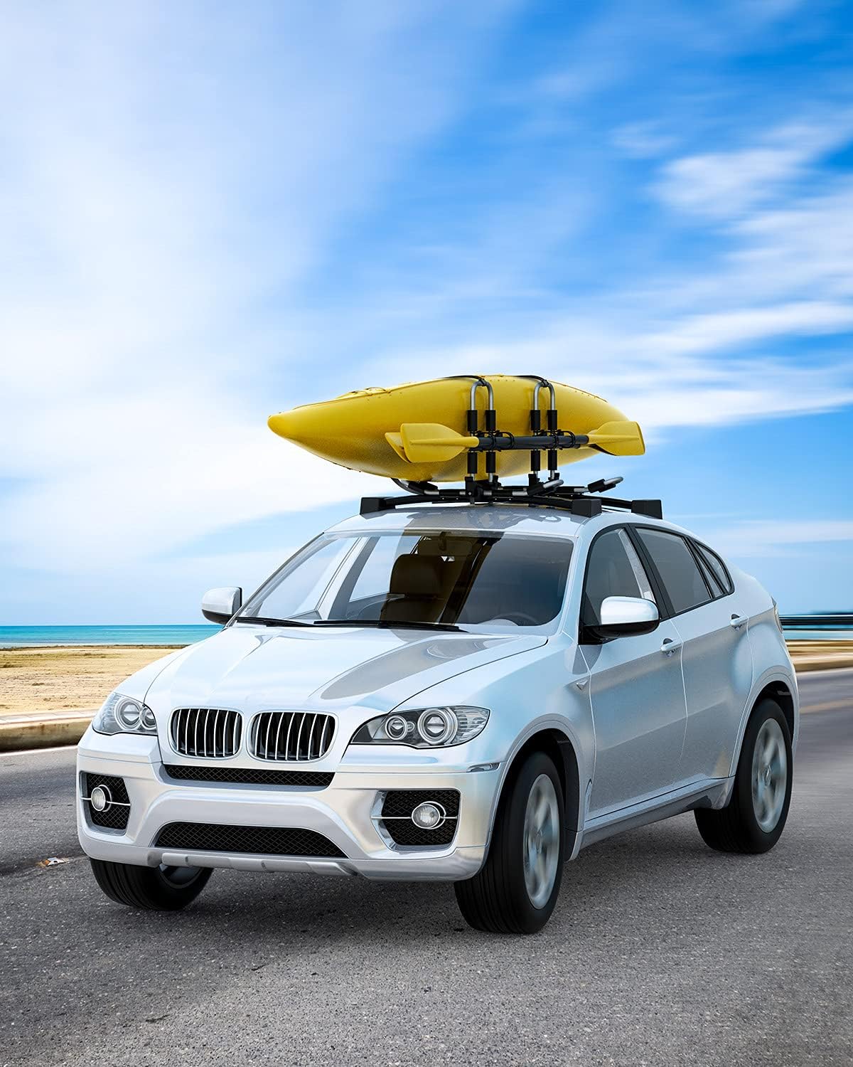 Kayak Roof Rack for 2 Kayaks Folding Aluminum Kayak Carrier J Bar with Paddle Holder Y18738