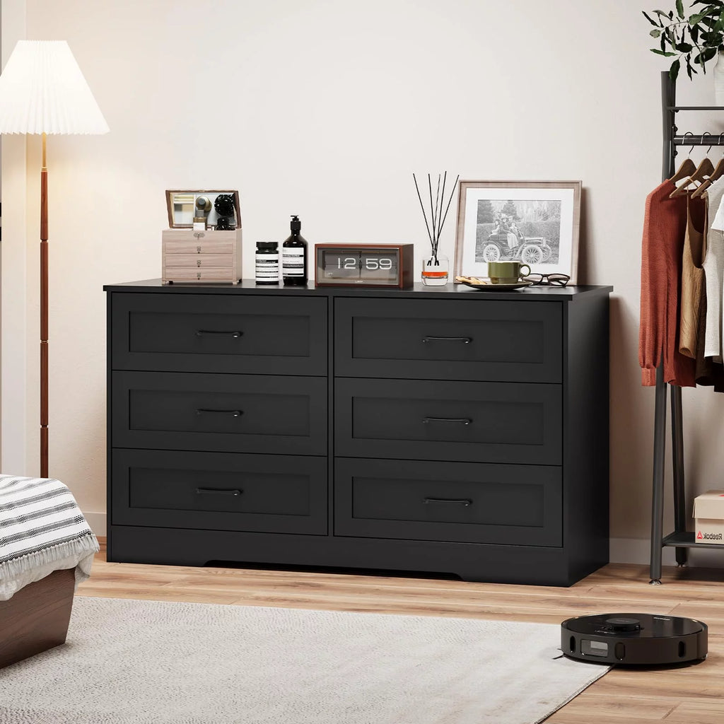Black 6 Drawer Wood Dresser C531
