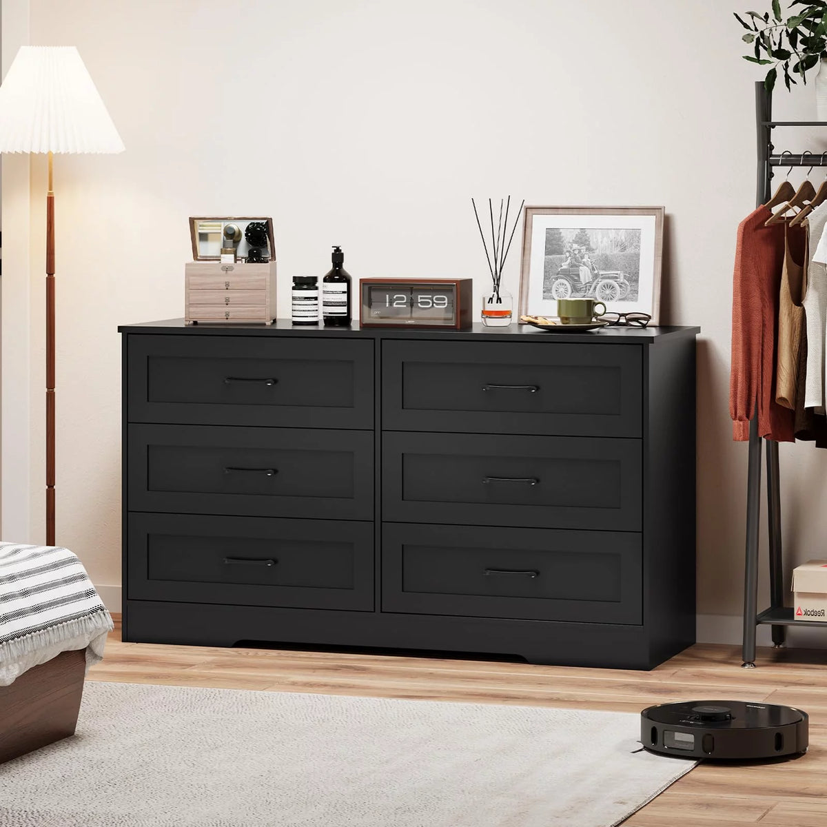 Black 6 Drawer Wood Dresser C531