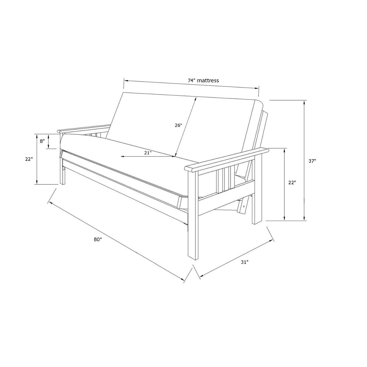Futon Frame with Mattress A422