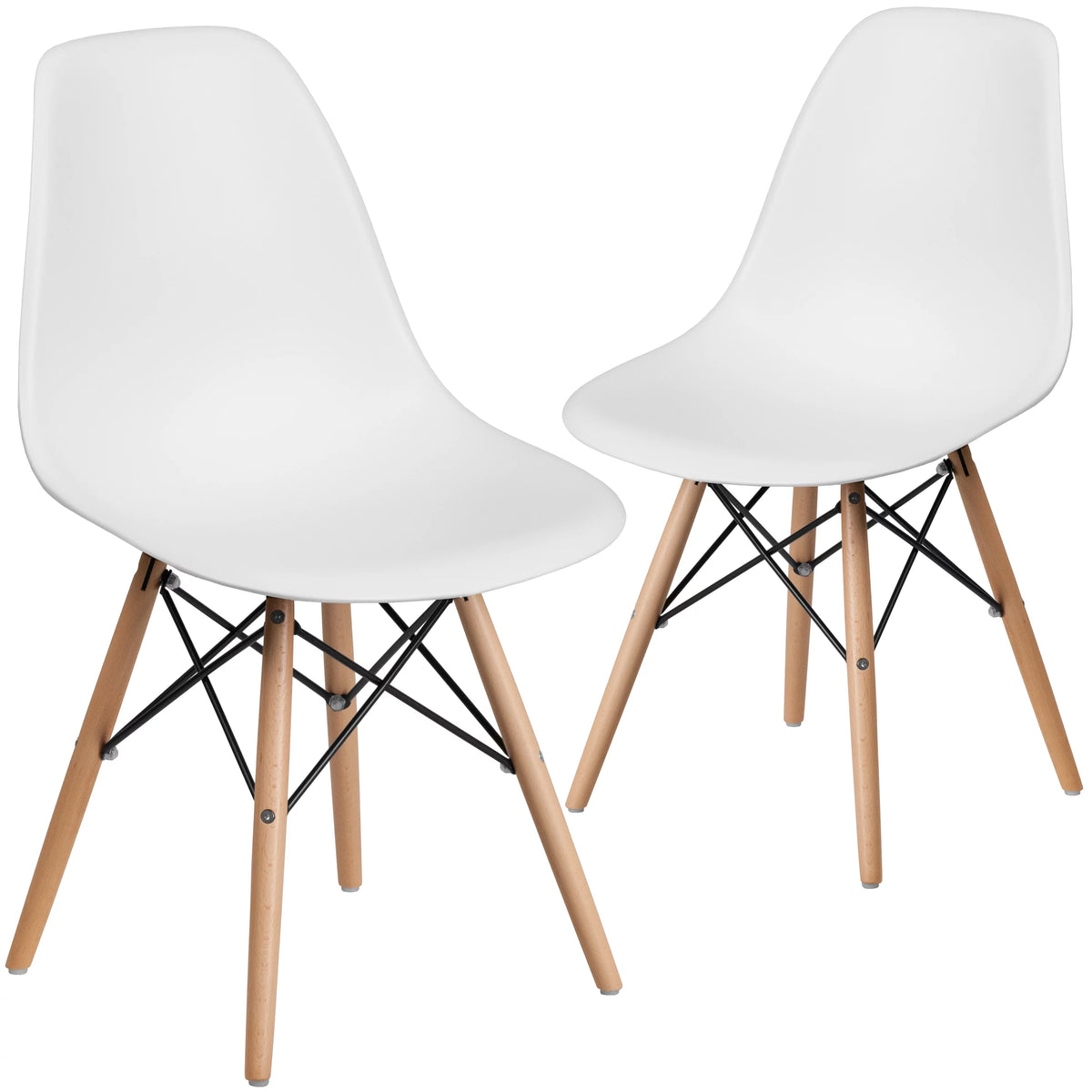 2 Pack White Plastic Chair with Wooden Legs I226439