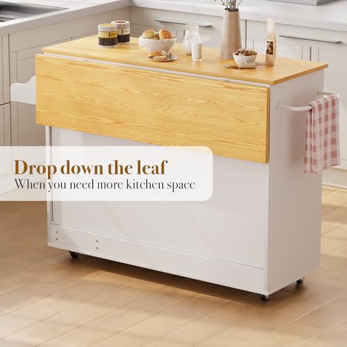 White Rolling Kitchen Island with Storage I3278