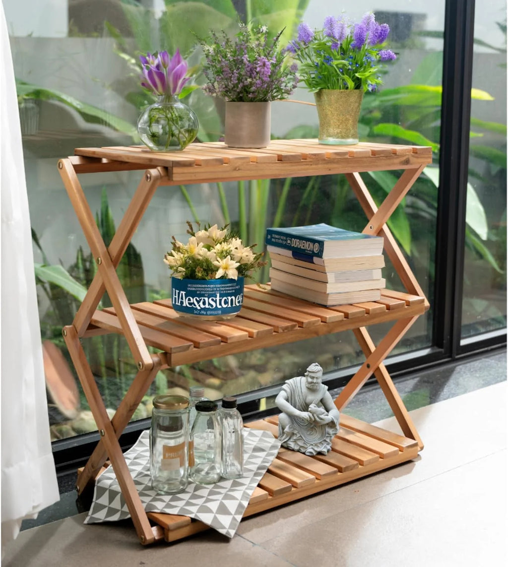 3 Tier Acacia Wood Folding Shelf D20746
