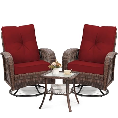 3 Piece Rattan Wicker Bistro Set with Glass Top Table S380