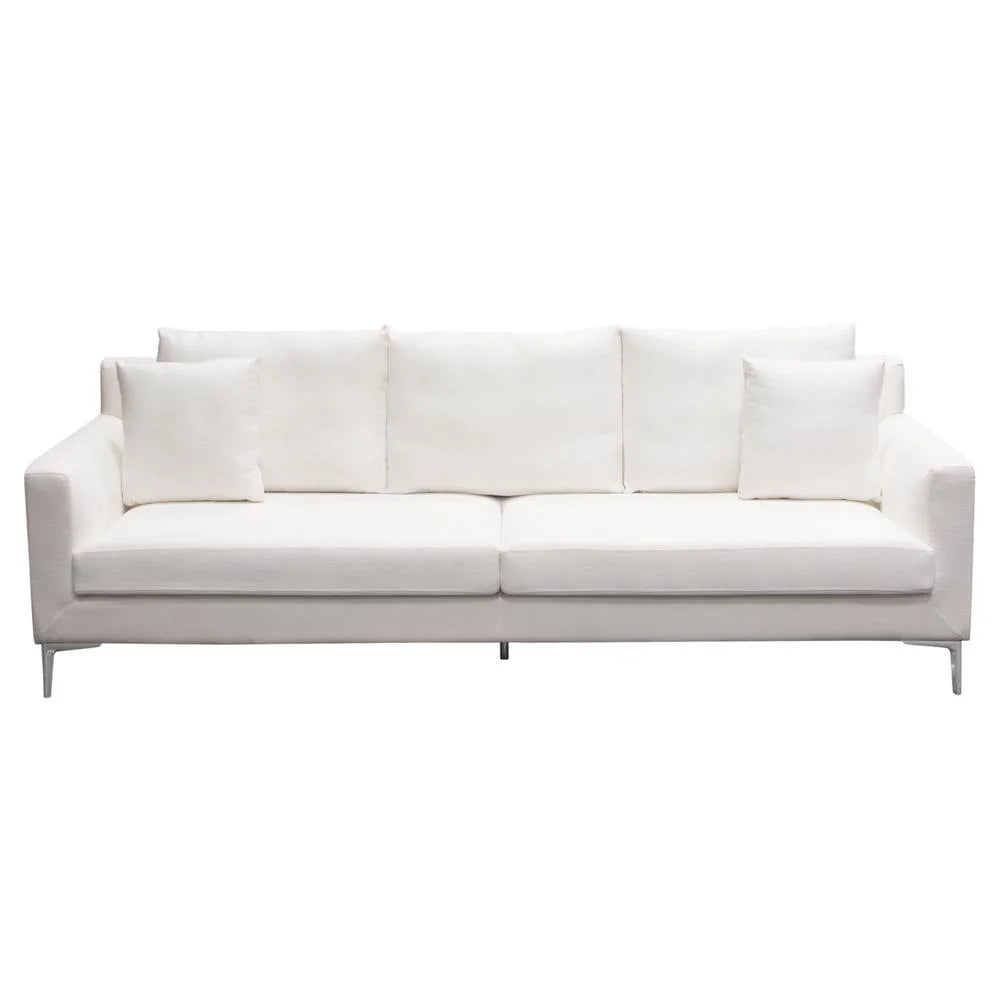 White Linen Sofa with Polished Silver Metal Leg C40230