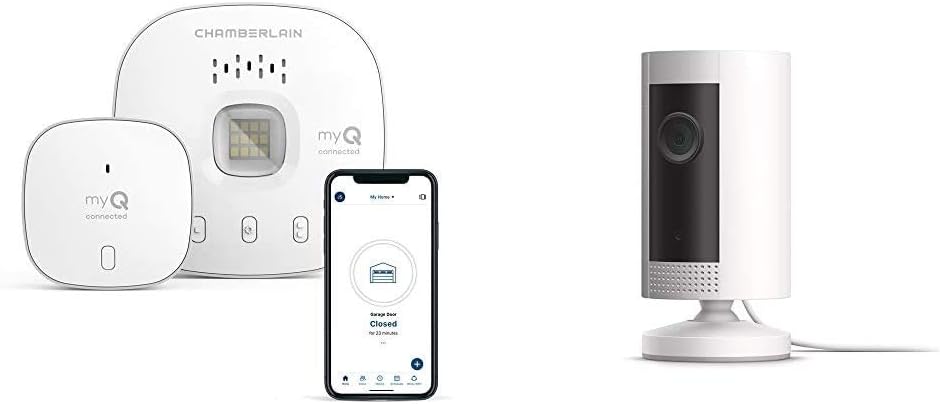 White Wireless Smart Garage Hub and Controller with Ring Indoor Cam HD Security Camera W198285