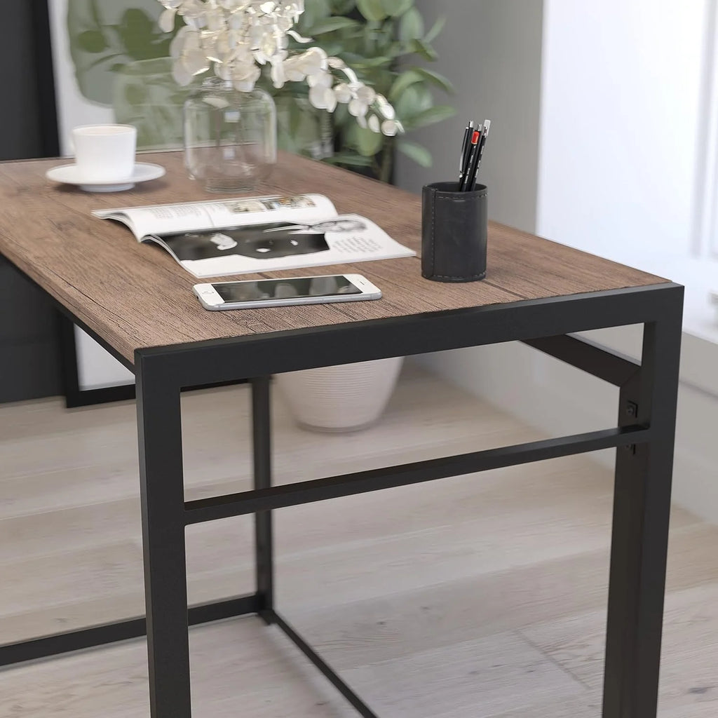 Folding Computer Desk with Rustic Wood Grain Finish and Metal Frame X492348