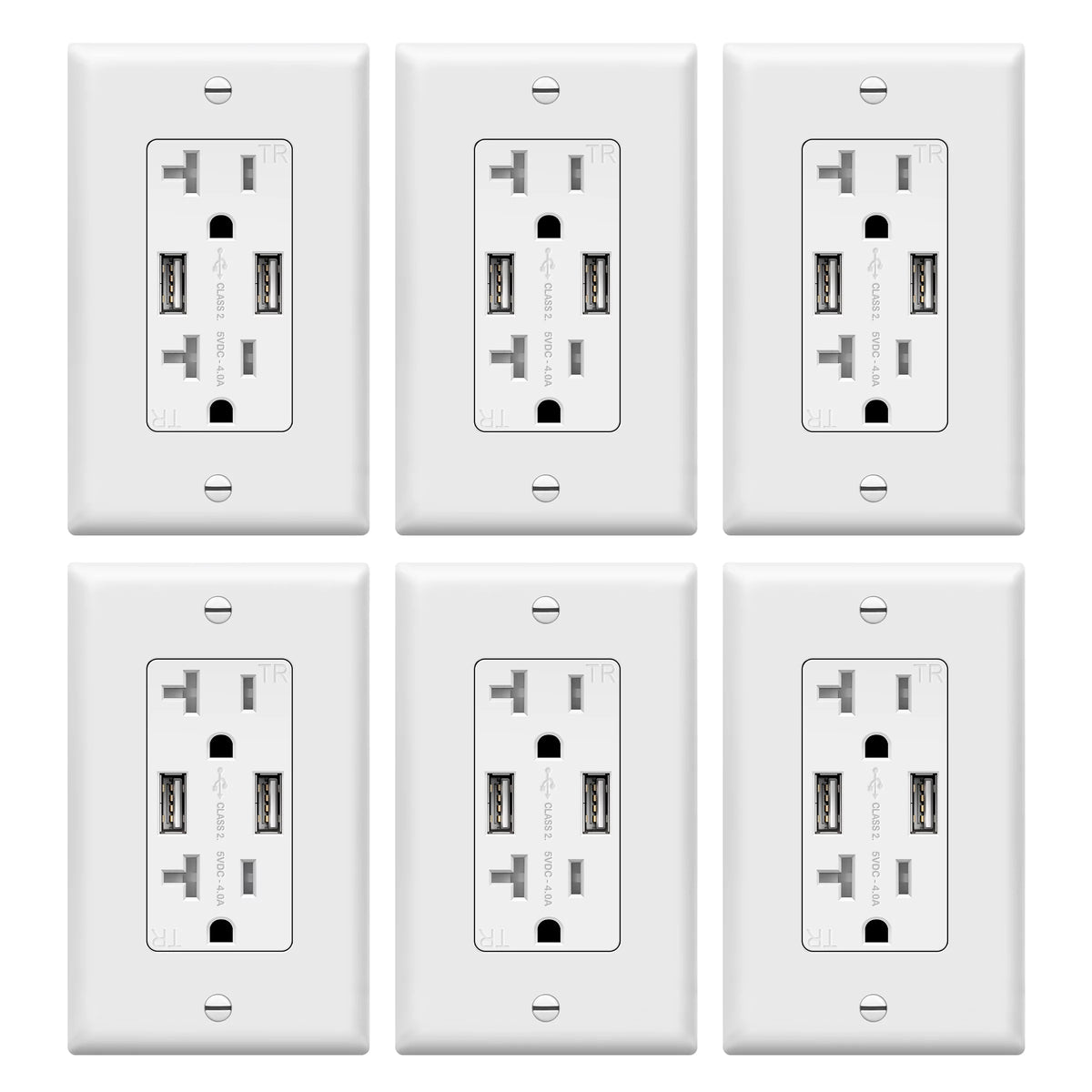 White 6 Pack USB Wall Outlet Charger R1842
