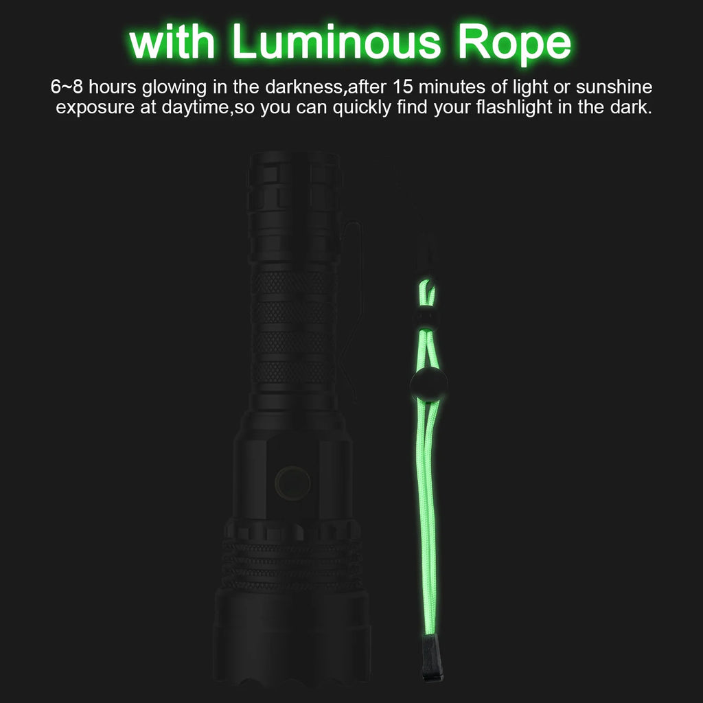 Rechargeable LED Flashlight 12000 Lumens Zoomable Handheld Spotlight with Lanyard and Hooks Y1174