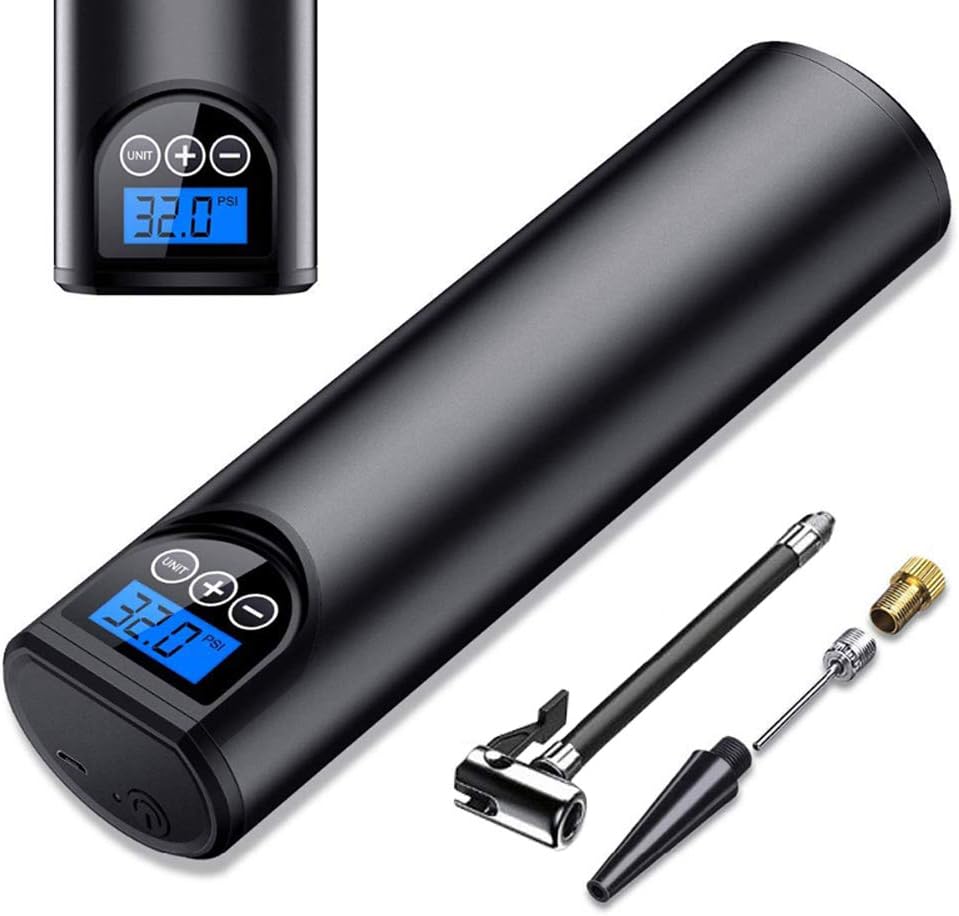 Portable Mini Tire Air Inflator Pump with Digital LCD and LED Light, 12V 150 PSI, 20 Litres/Min, Cordless, Black D255997