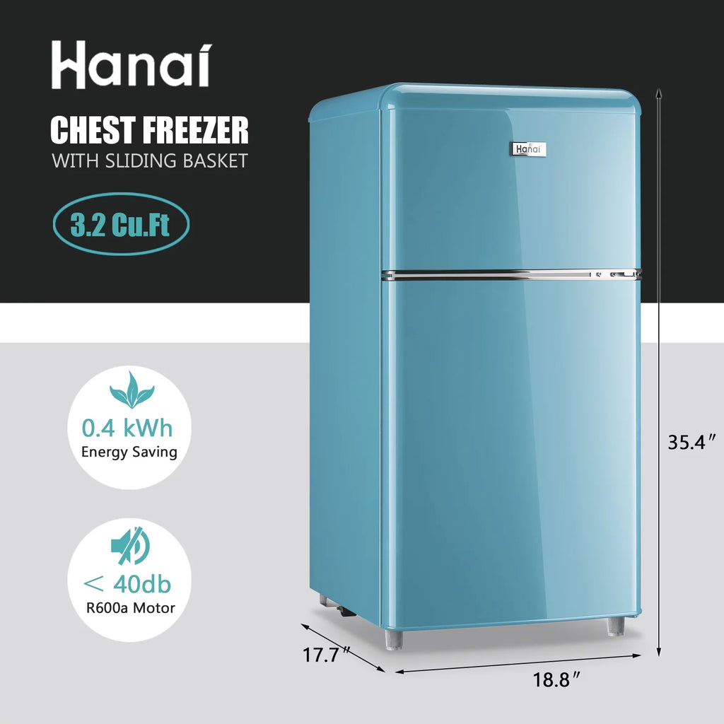 3.2 Cubic Feet Retro Dual Door Mini Fridge with Freezer F820
