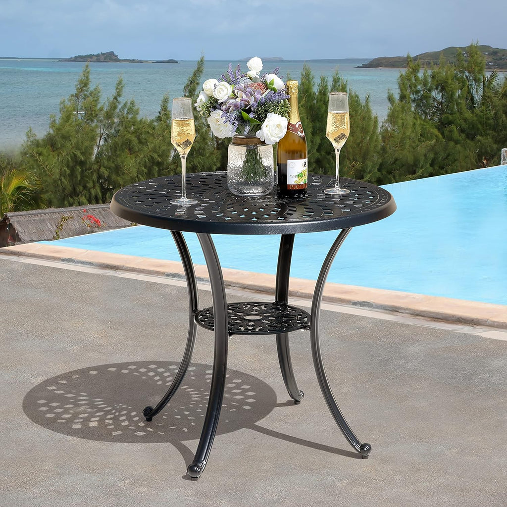 Black 42 Inch Round Cast Aluminum Patio Dining Table with Umbrella Hole G60086