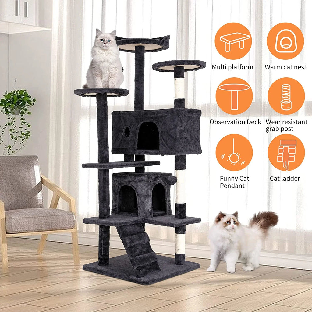 54in Dark Gray Cat Tree Tower with Scratching Posts N1832