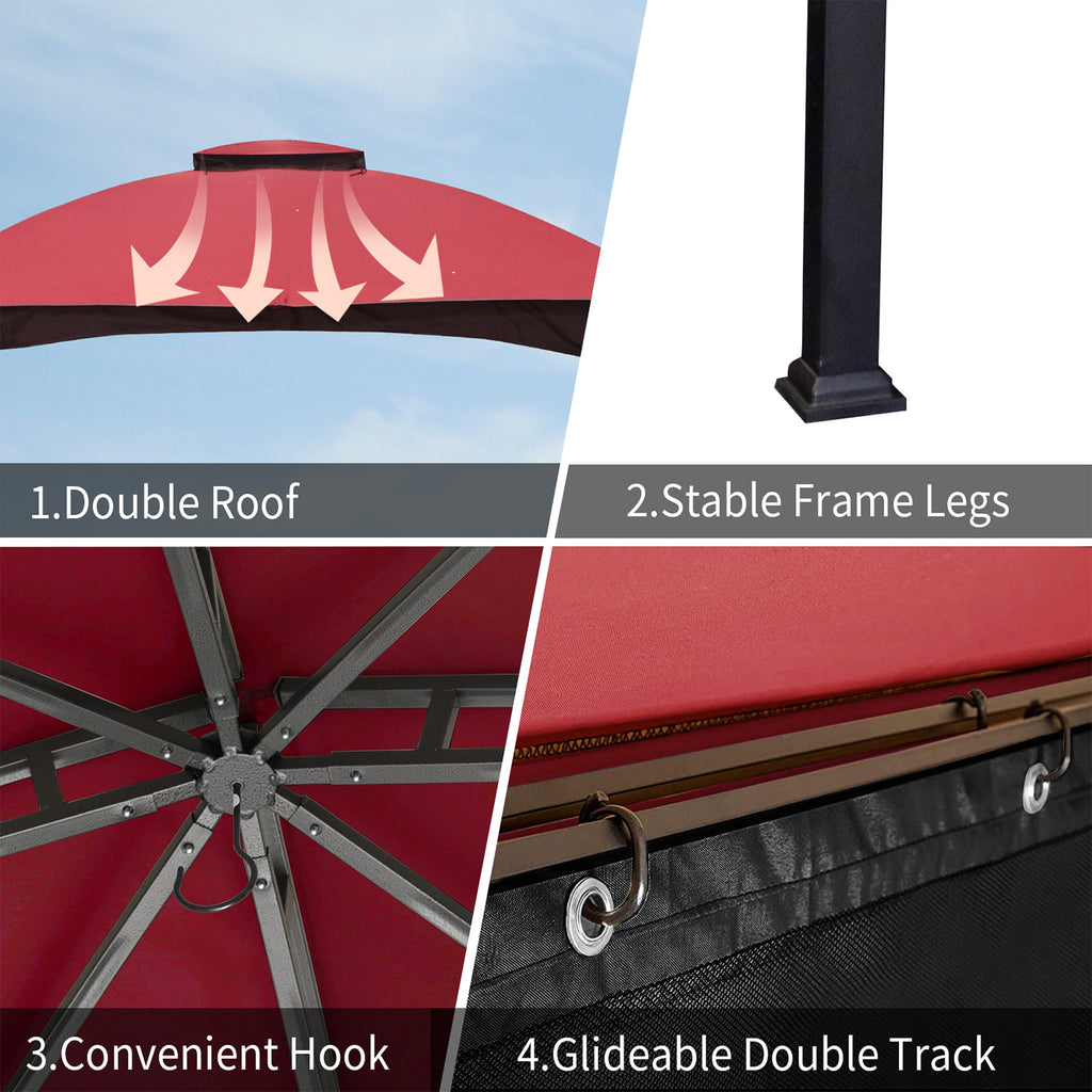 Burgundy 10x12 Gazebo Canopy with Mosquito Netting P550560