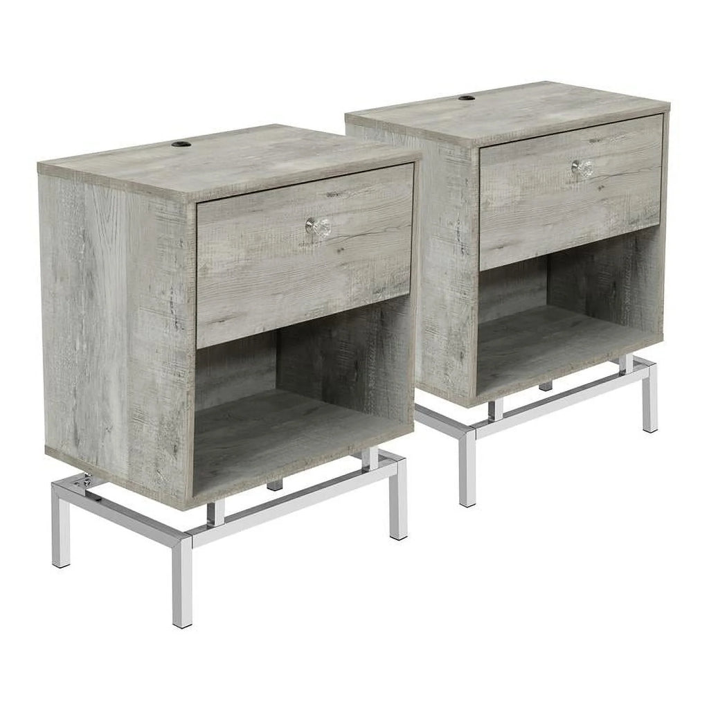 Light Gray Wood End Table with USB Port, Set of 2 K284