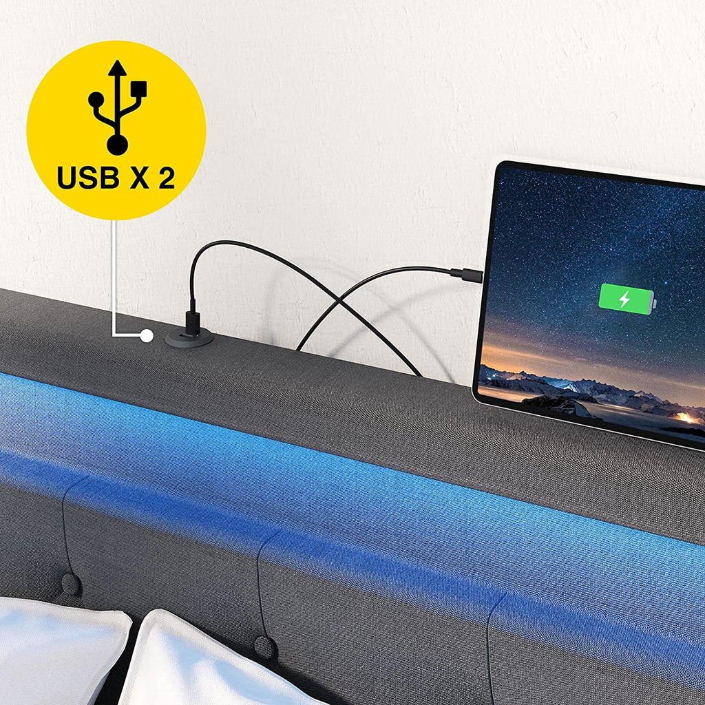 Full Size Upholstered Platform Bed Frame with LED Light Headboard L73725